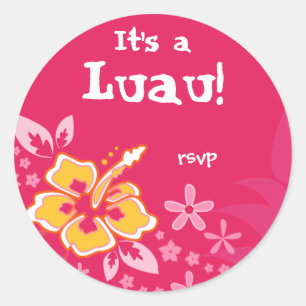 232 Luau Party RSVP Stickers Hibiscus Pink