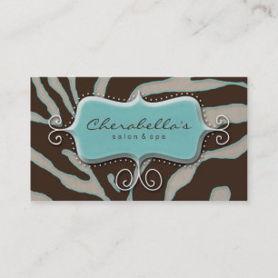 232 Retro Salon Spa Business Card Zebra Blue Brown