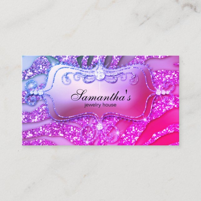 232 Sparkle Jewellery Business Zebra Gold Pink Business Card (Front)