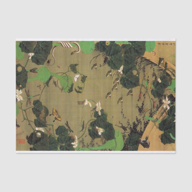 23. 池辺群虫図, 若冲 Living Beings with Pond, Jakuchū Tissue Paper (Front)