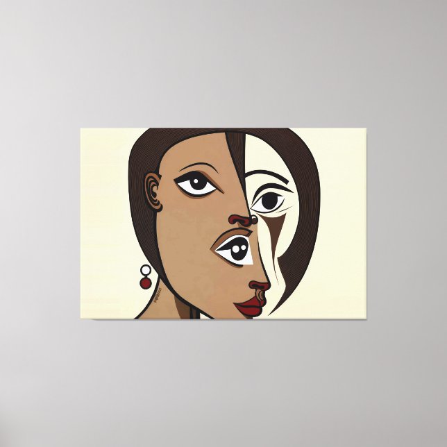 23_007, Portrait Woman, Cubist Abstract Art Canvas Print (Front)