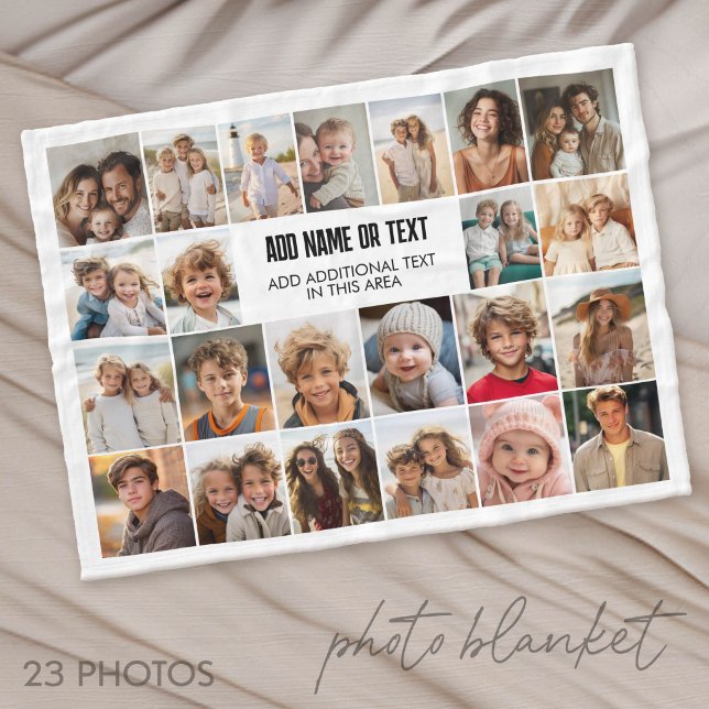 23 Photo Collage with Text Box Fleece Blanket (Photo Blanket - Customize with your favorite pictures)