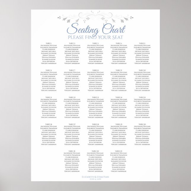 23 Table Blue & Gray Wedding Seating Chart (Front)