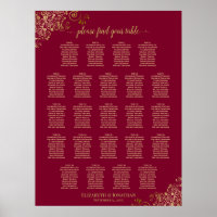 23 Table Elegant Burgundy & Gold Seating Chart