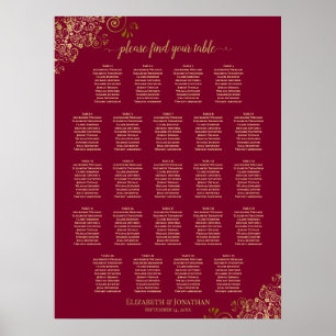 23 Table Elegant Burgundy & Gold Seating Chart