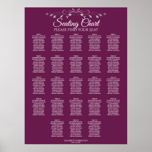 23 Table Elegant Cassis Wedding Seating Chart
