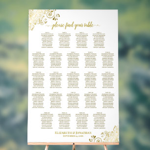 23 Table Elegant Gold White Wedding Seating Chart