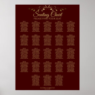23 Table Gold & Auburn Brown Wedding Seating Chart