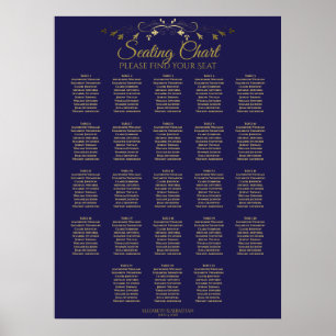 23 Table Gold & Navy Elegant Wedding Seating Chart
