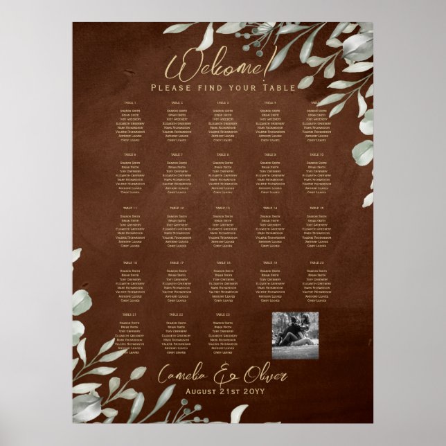 23 Table Seating Chart Photo Welcome with Names (Front)