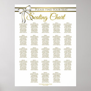23 Table White & Gold Ribbon Wedding Seating Chart