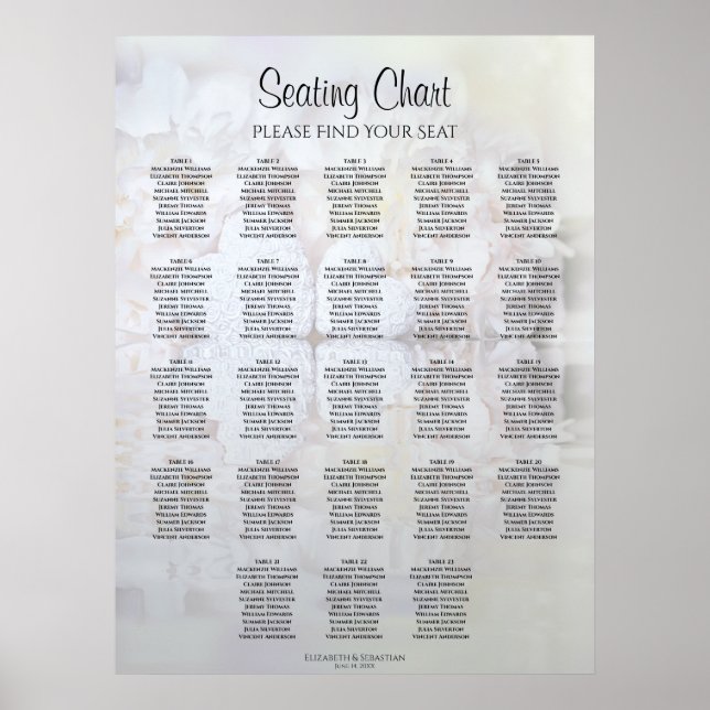 23 Table White Reflections Wedding Seating Chart (Front)