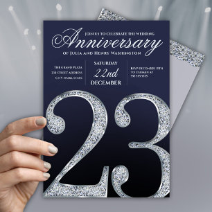 23rd Anniversary Diamond Silver Dark Blue Years Invitation