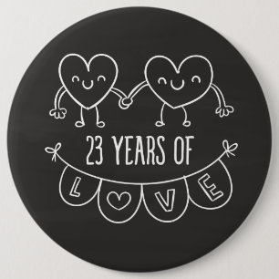 23rd Anniversary Gift Chalk Hearts 6 Cm Round Badge