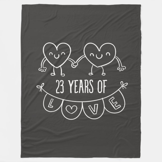23rd Anniversary Gift Chalk Hearts Fleece Blanket (Front)