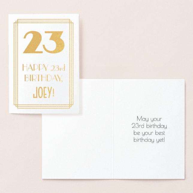 23rd Birthday: Art Deco Inspired Look "23" & Name Foil Card (Display)