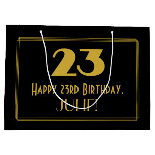 23rd Birthday — Art Deco Inspired Look "23" & Name Large Gift Bag