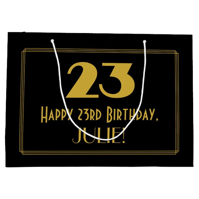 23rd Birthday — Art Deco Inspired Look "23" & Name Large Gift Bag (Back)