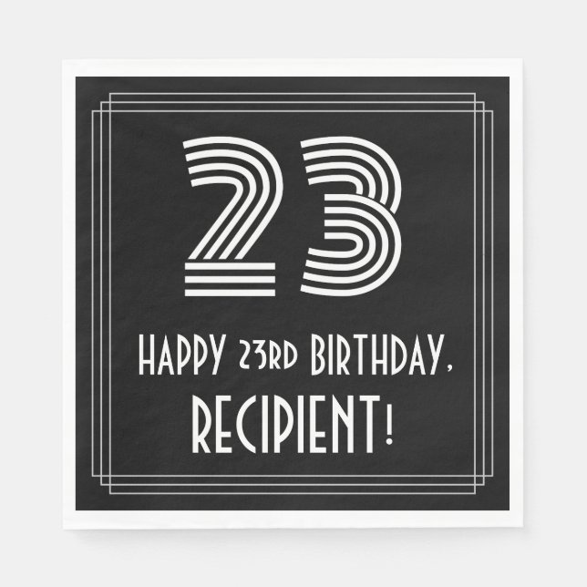 23rd Birthday: Art Deco Inspired Look "23" + Name Napkin (Front)