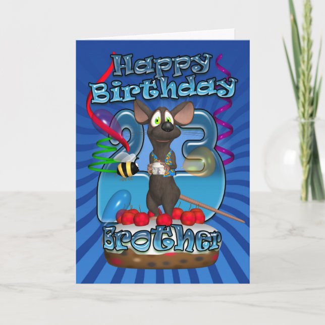 23rd Birthday Card For Brother - Funky Mouse On A (Front)