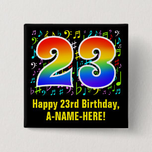 23rd Birthday: Colorful Music Symbols, Rainbow 23 15 Cm Square Badge