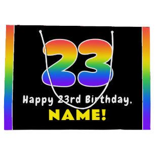 23rd Birthday: Colorful Rainbow # 23, Custom Name Large Gift Bag