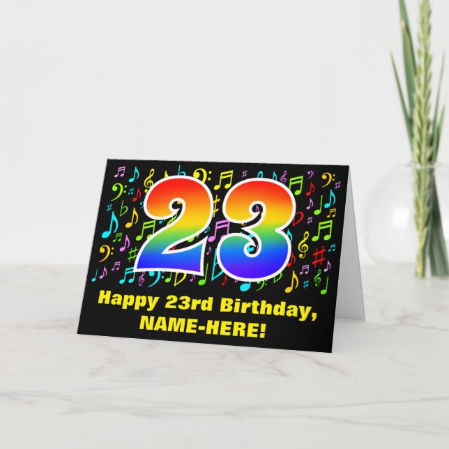 23rd Birthday: Colourful Music Symbols & Rainbow 2 Card (Front)