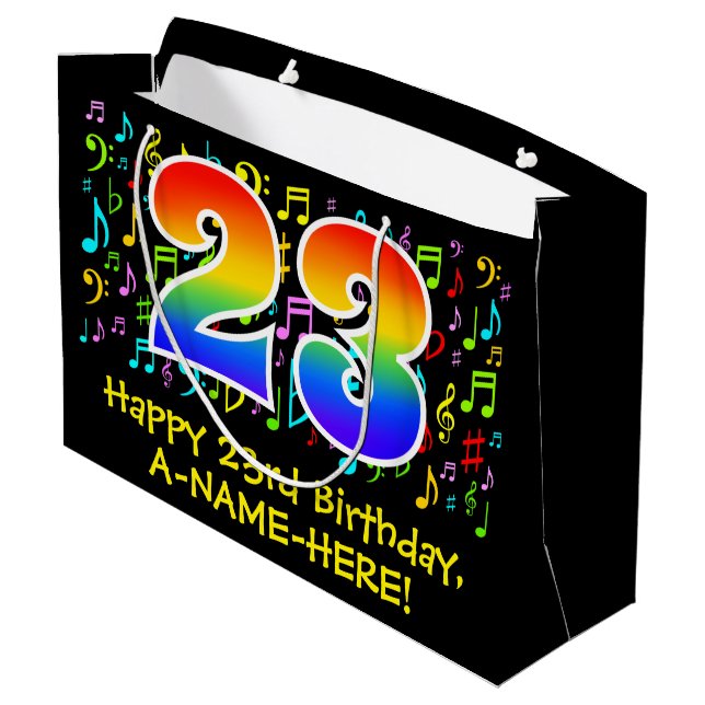 23rd Birthday - Colourful Music Symbols, Rainbow 2 Large Gift Bag (Back Angled)