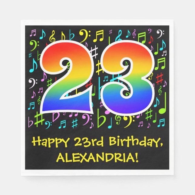 23rd Birthday - Colourful Music Symbols, Rainbow 2 Napkin (Front)