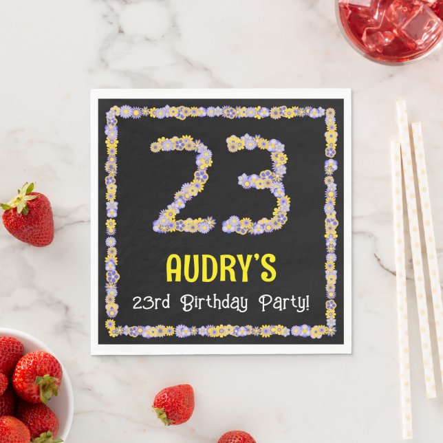 23rd Birthday: Floral Flowers Number, Custom Name Napkin (Insitu)