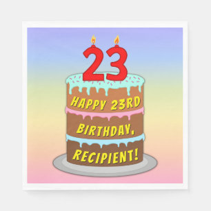 23rd Birthday: Fun Cake and Candles + Custom Name Napkin