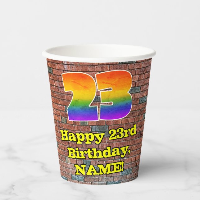 23rd Birthday: Fun Graffiti-Inspired Rainbow 23 Paper Cups (Front)