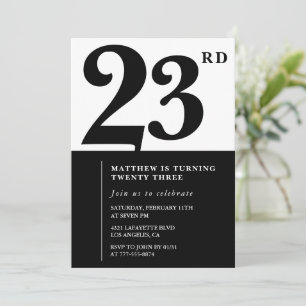 23rd birthday invitations Black and White Elegant