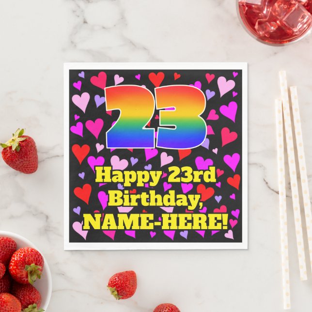 23rd Birthday: Loving Hearts Pattern, Rainbow # 23 Napkin (Insitu)