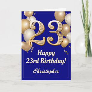 23rd Birthday Navy Blue and Gold Balloons Confetti Card