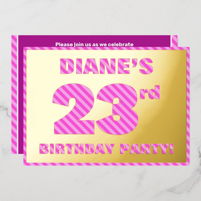23rd Birthday Party — Bold, Fun, Pink Stripes # 23 (Front/Back)