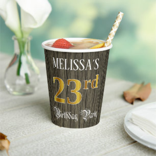 23rd Birthday Party — Faux Gold & Faux Wood Look Paper Cups