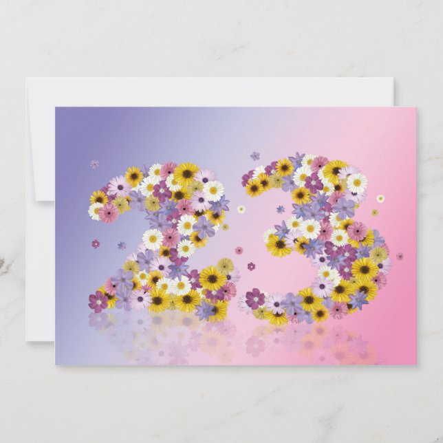23rd Birthday party, with flowered letters Invitation (Front)