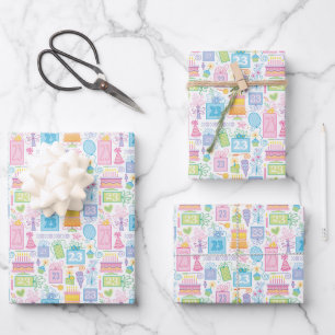 23rd Birthday Pastel Pink Cake Presents Balloons Wrapping Paper Sheet