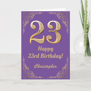 23rd Birthday Purple and Gold Glitter Frame Card