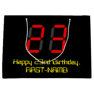 23rd Birthday: Red Digital Clock Style "23" + Name Large Gift Bag