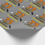 23rd Birthday: Spooky Halloween Theme, Custom Name Wrapping Paper<br><div class="desc">This scary and spooky Halloween birthday themed wrapping paper design features a large number "23". It also features the message "HAPPY BIRTHDAY, ", and a custom name. There are also depictions of a bat and a ghost on the front. Wrapping paper like this might be used when wrapping presents or...</div>