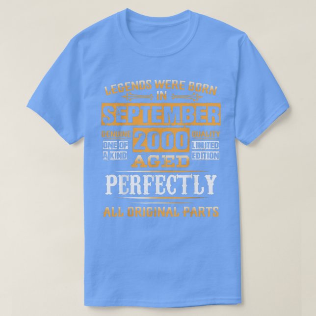 23rd Birthday Tee Legends Born In September 1999 2 (Design Front)