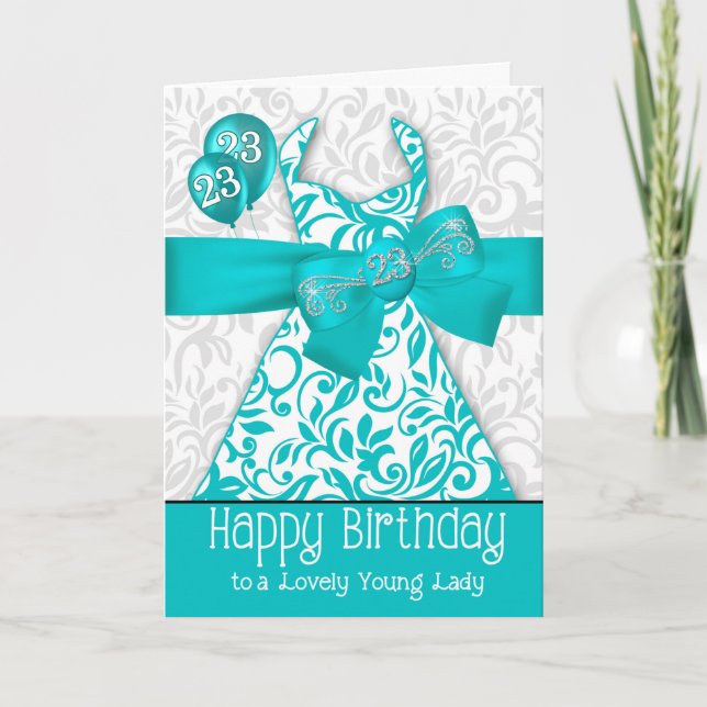 23rd Birthday Turquoise Dress Fashionista Card (Front)