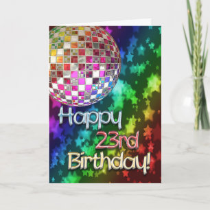 23rd birthday with disco ball and rainbow of stars card