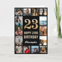 23rd Happy Birthday Black and Gold Photo Collage