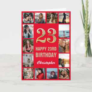23rd Happy Birthday Red and Gold Photo Collage Card