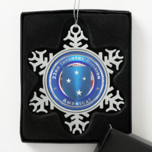 23rd Infantry Division Snowflake Pewter Christmas Ornament