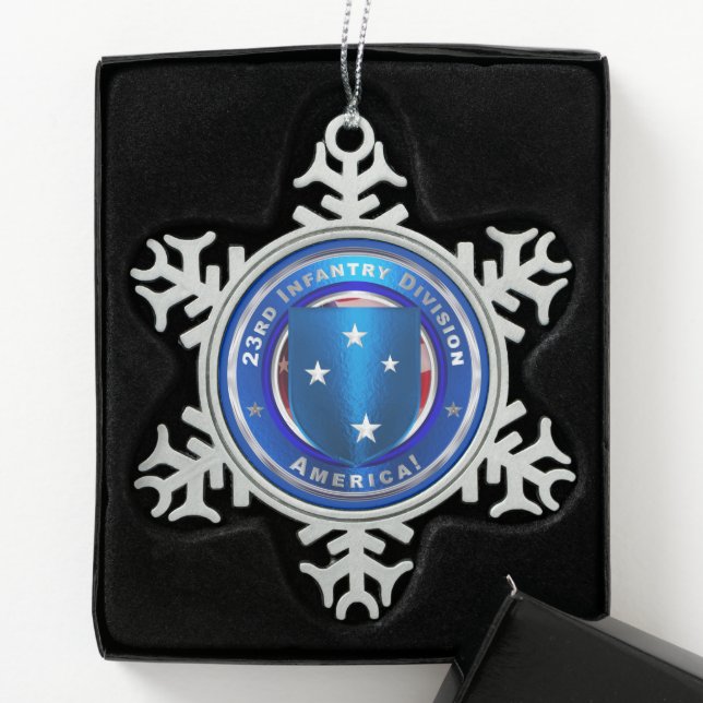 23rd Infantry Division Snowflake Pewter Christmas Ornament (Box)