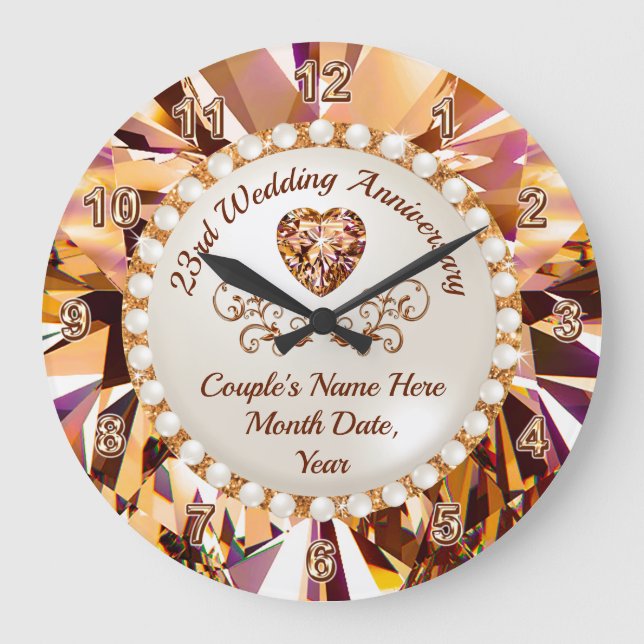 23rd Wedding Anniversary Gift, Imperial Topaz,  Large Clock (Front)